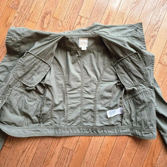 Eddie Bauer Jacket Funnel Neck Army Military Style Olive Utility Size Small - Picture 10 of 12